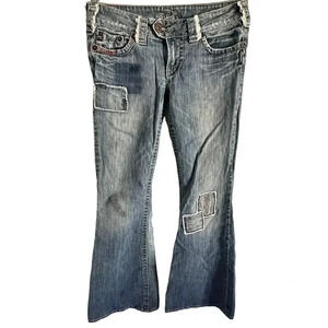 Silver Jeans Bolt women's 28/31 measures 28/29 patched light wash flared